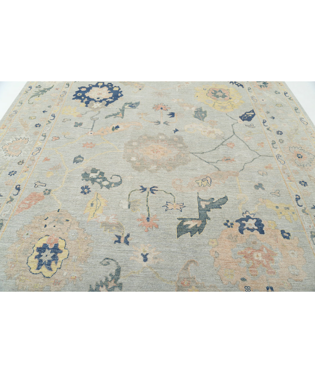 Hand Knotted Oushak Wool Rug - 9'1'' x 11'9'' 9'1'' x 11'9'' (273 X 353) / Blue / Blue