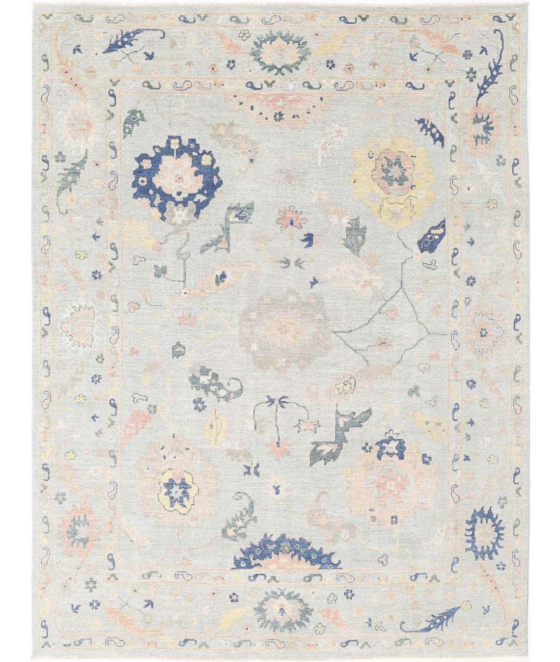 Hand Knotted Oushak Wool Rug - 9&#39;1&#39;&#39; x 11&#39;9&#39;&#39; 9&#39;1&#39;&#39; x 11&#39;9&#39;&#39; (273 X 353) / Blue / Blue