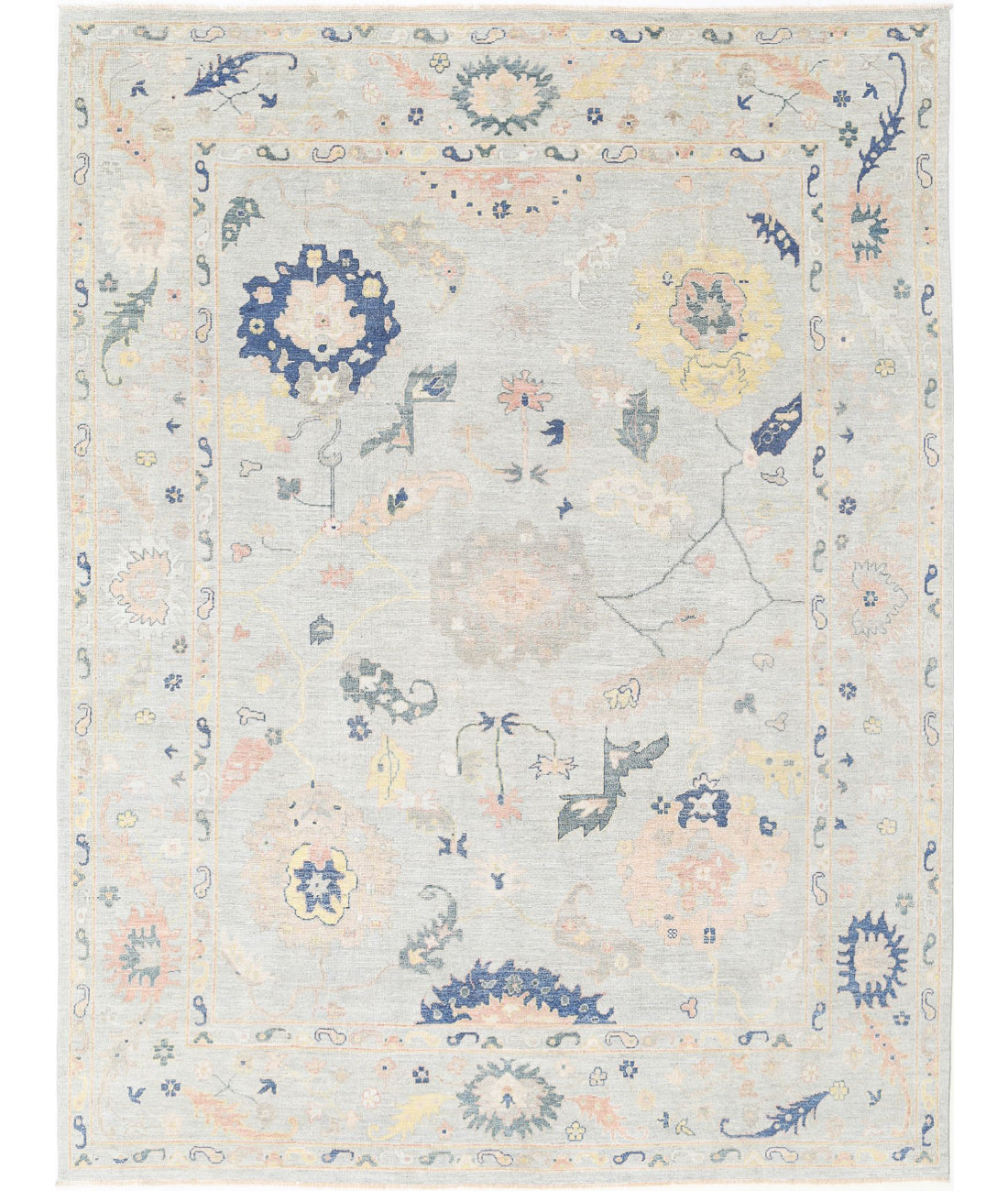 Hand Knotted Oushak Wool Rug - 9&#39;1&#39;&#39; x 11&#39;9&#39;&#39;