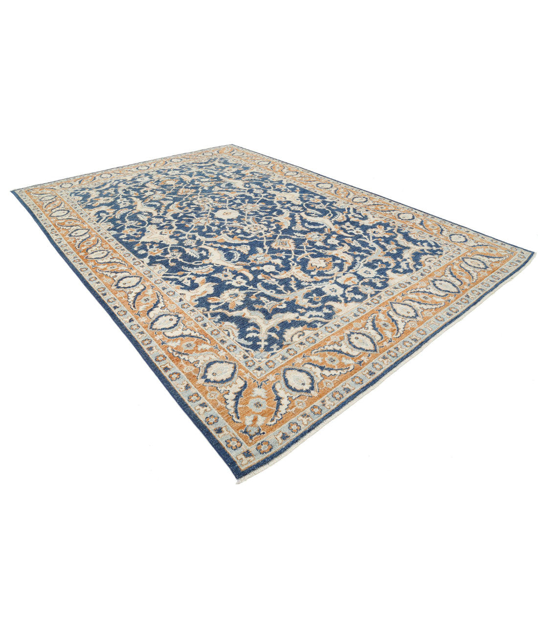 Hand Knotted Oushak Wool Rug - 9'2'' x 12'11'' 9'2'' x 12'11'' (275 X 388) / Blue / Rust