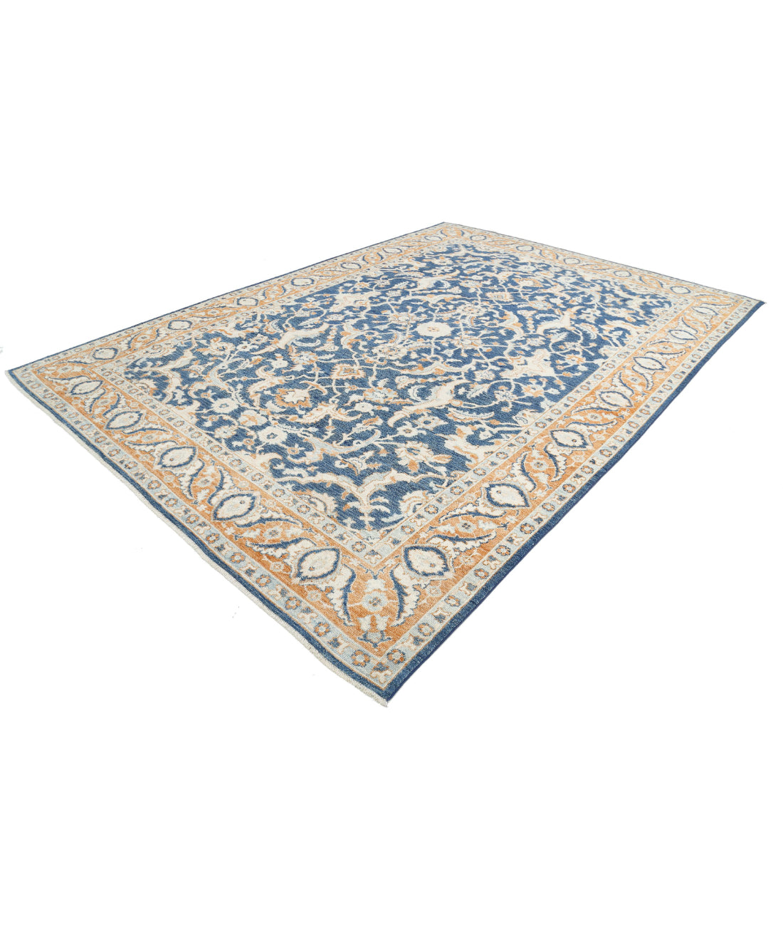 Hand Knotted Oushak Wool Rug - 9'2'' x 12'11'' 9'2'' x 12'11'' (275 X 388) / Blue / Rust