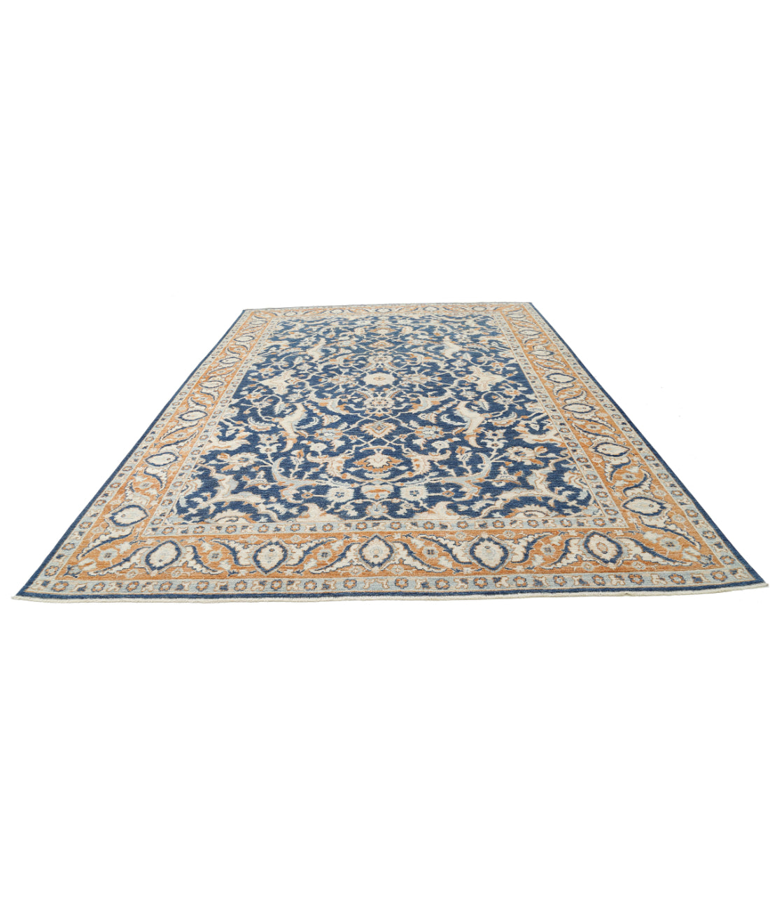 Hand Knotted Oushak Wool Rug - 9'2'' x 12'11'' 9'2'' x 12'11'' (275 X 388) / Blue / Rust