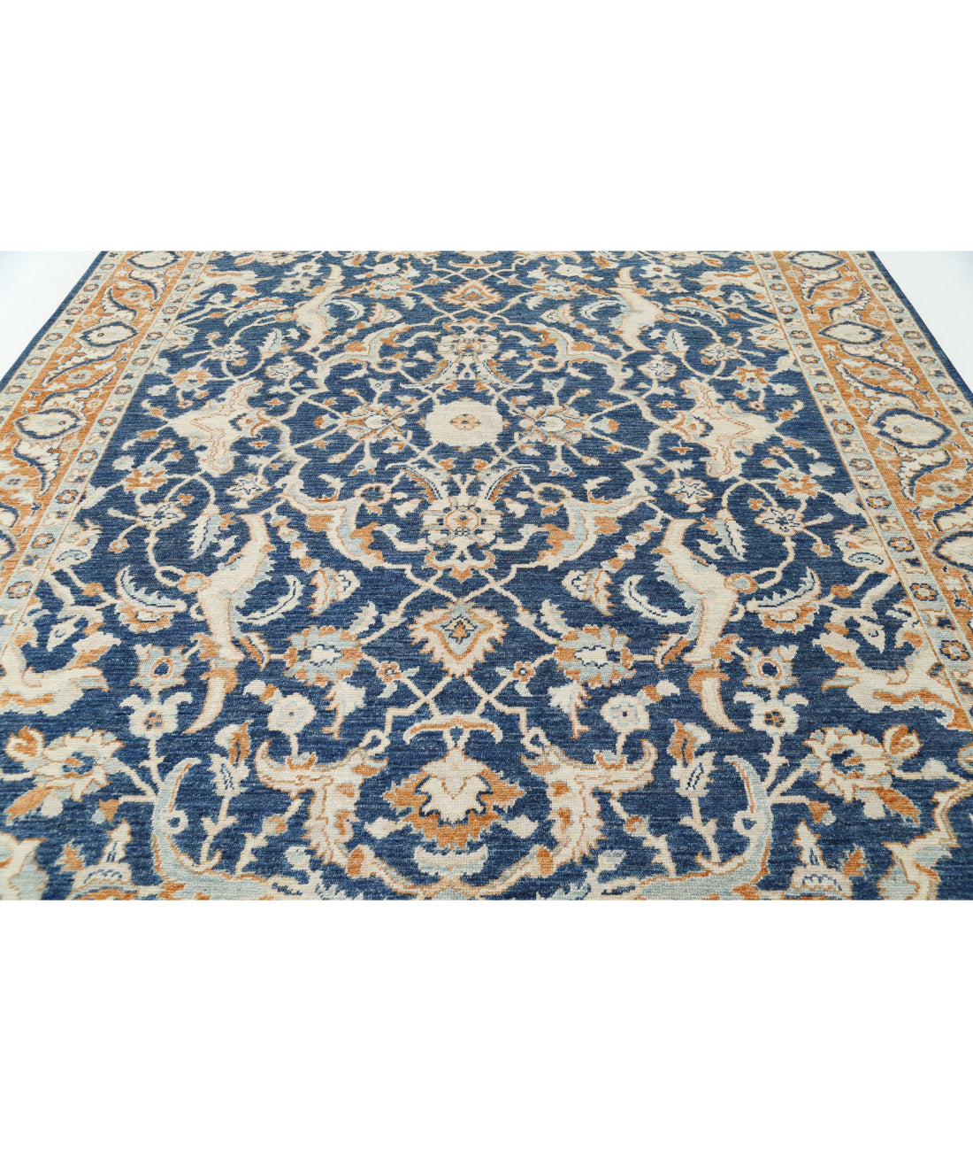 Hand Knotted Oushak Wool Rug - 9'2'' x 12'11'' 9'2'' x 12'11'' (275 X 388) / Blue / Rust