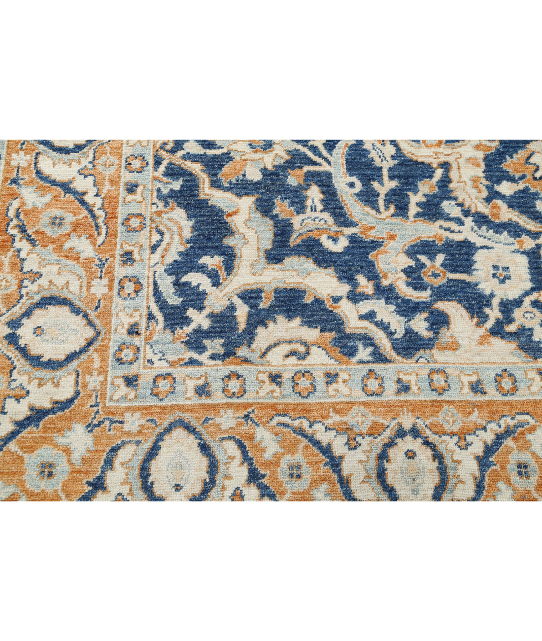 Hand Knotted Oushak Wool Rug - 9'2'' x 12'11'' 9'2'' x 12'11'' (275 X 388) / Blue / Rust