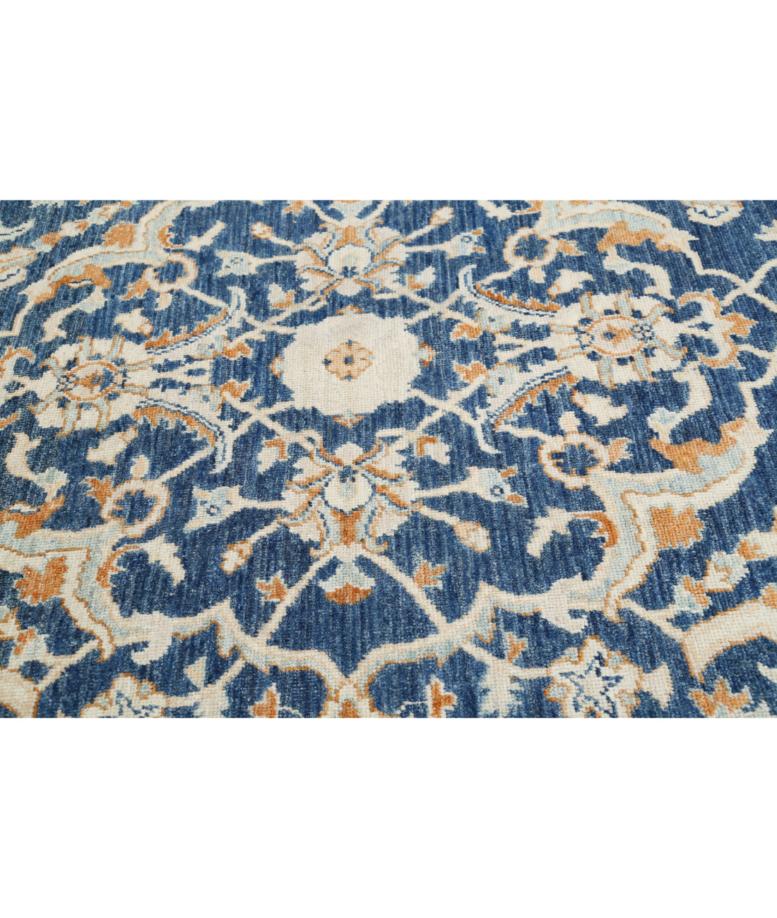 Hand Knotted Oushak Wool Rug - 9'2'' x 12'11'' 9'2'' x 12'11'' (275 X 388) / Blue / Rust