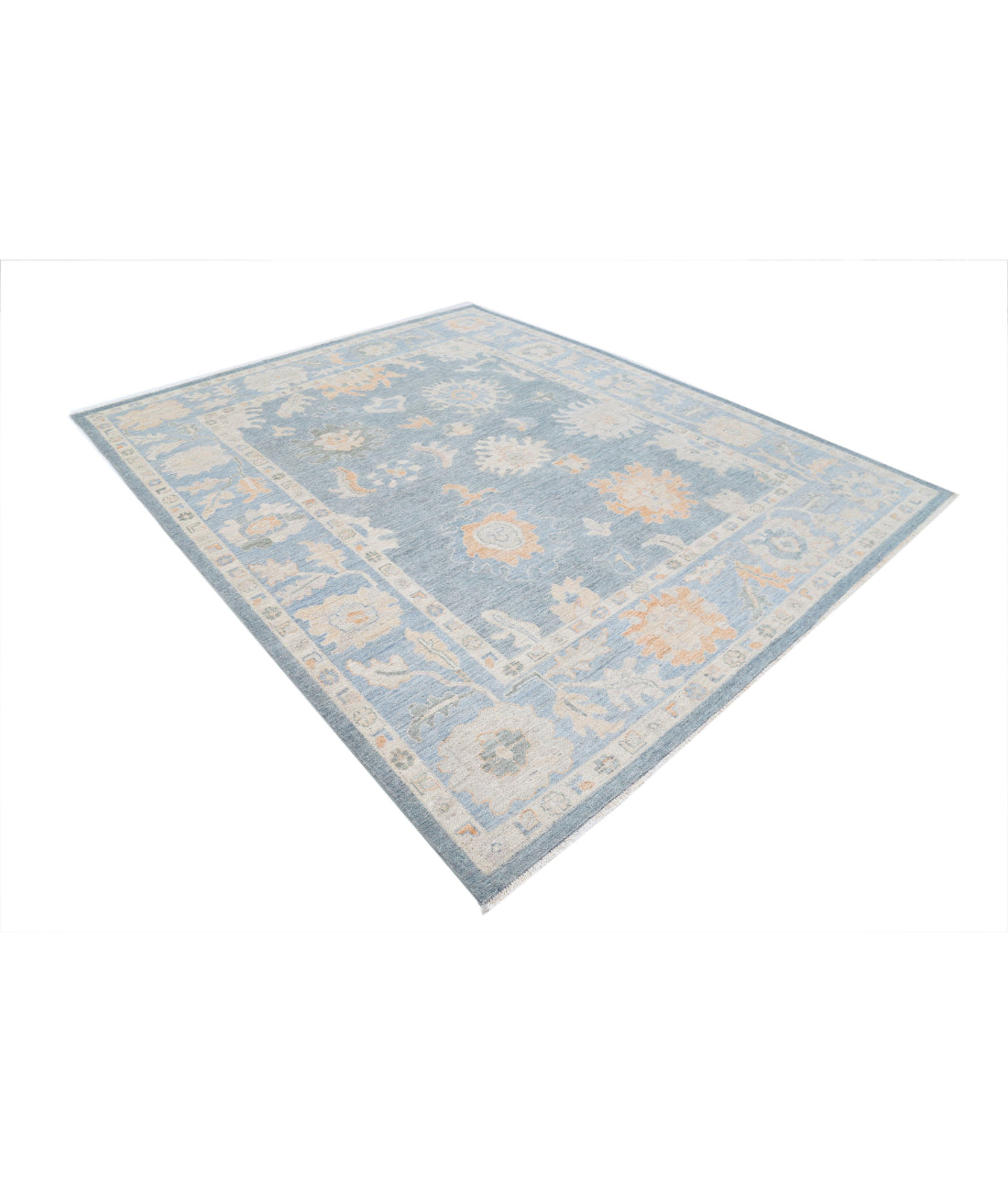 Hand Knotted Oushak Wool Rug - 8'1'' x 9'10'' 8'1'' x 9'10'' (243 X 295) / Grey / Blue