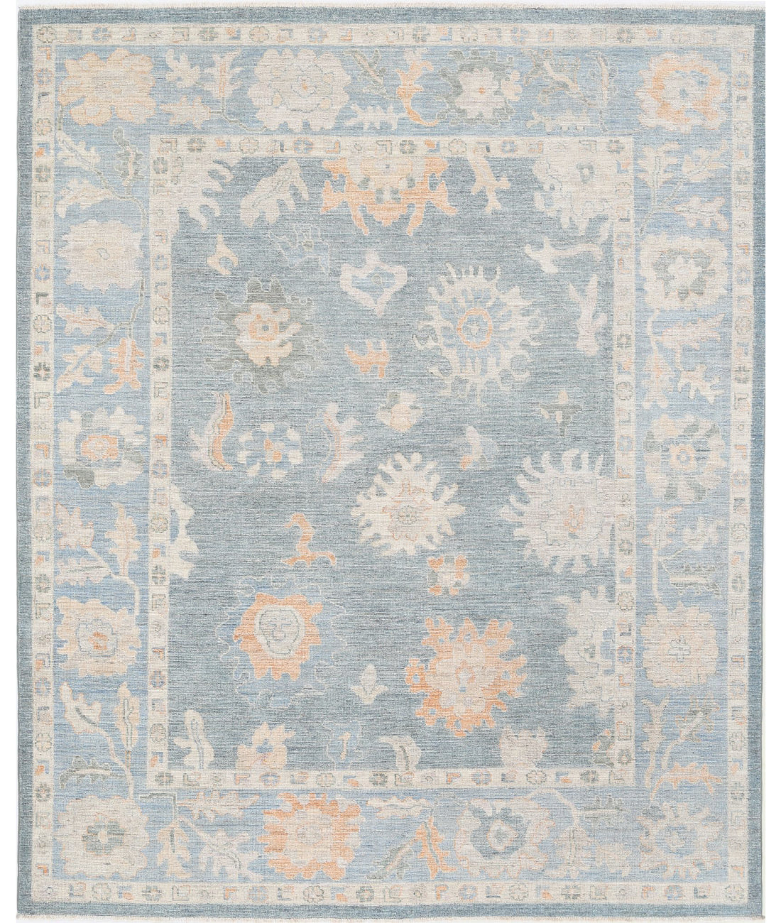 Hand Knotted Oushak Wool Rug - 8&#39;1&#39;&#39; x 9&#39;10&#39;&#39; 8&#39;1&#39;&#39; x 9&#39;10&#39;&#39; (243 X 295) / Grey / Blue