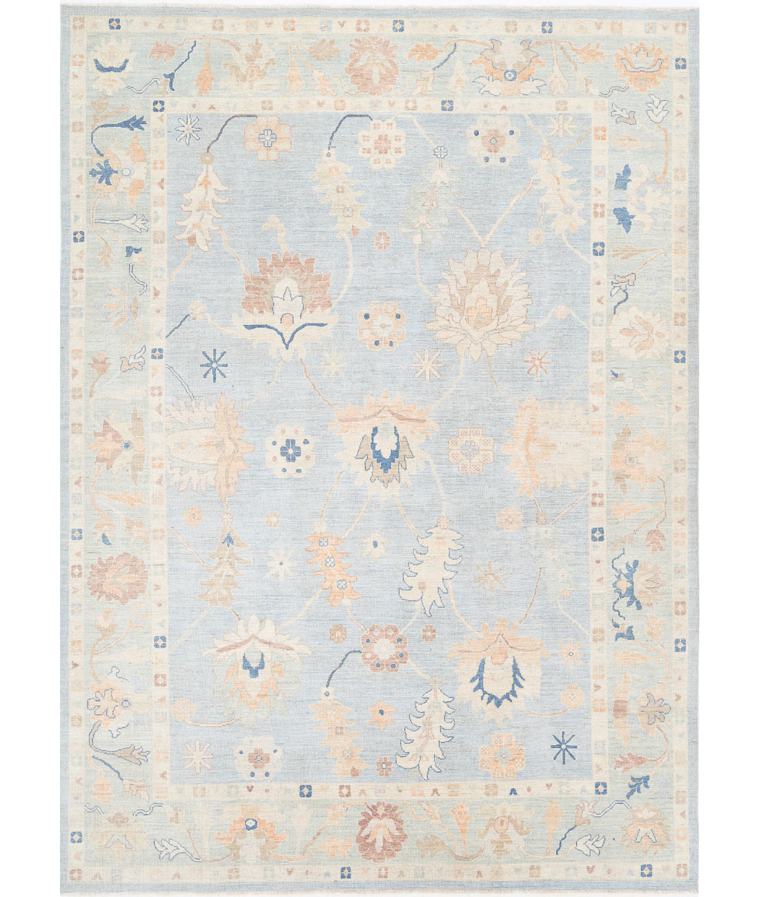 Hand Knotted Oushak Wool Rug - 10'1'' x 13'11'' 10'1'' x 13'11'' (303 X 418) / Blue / Green
