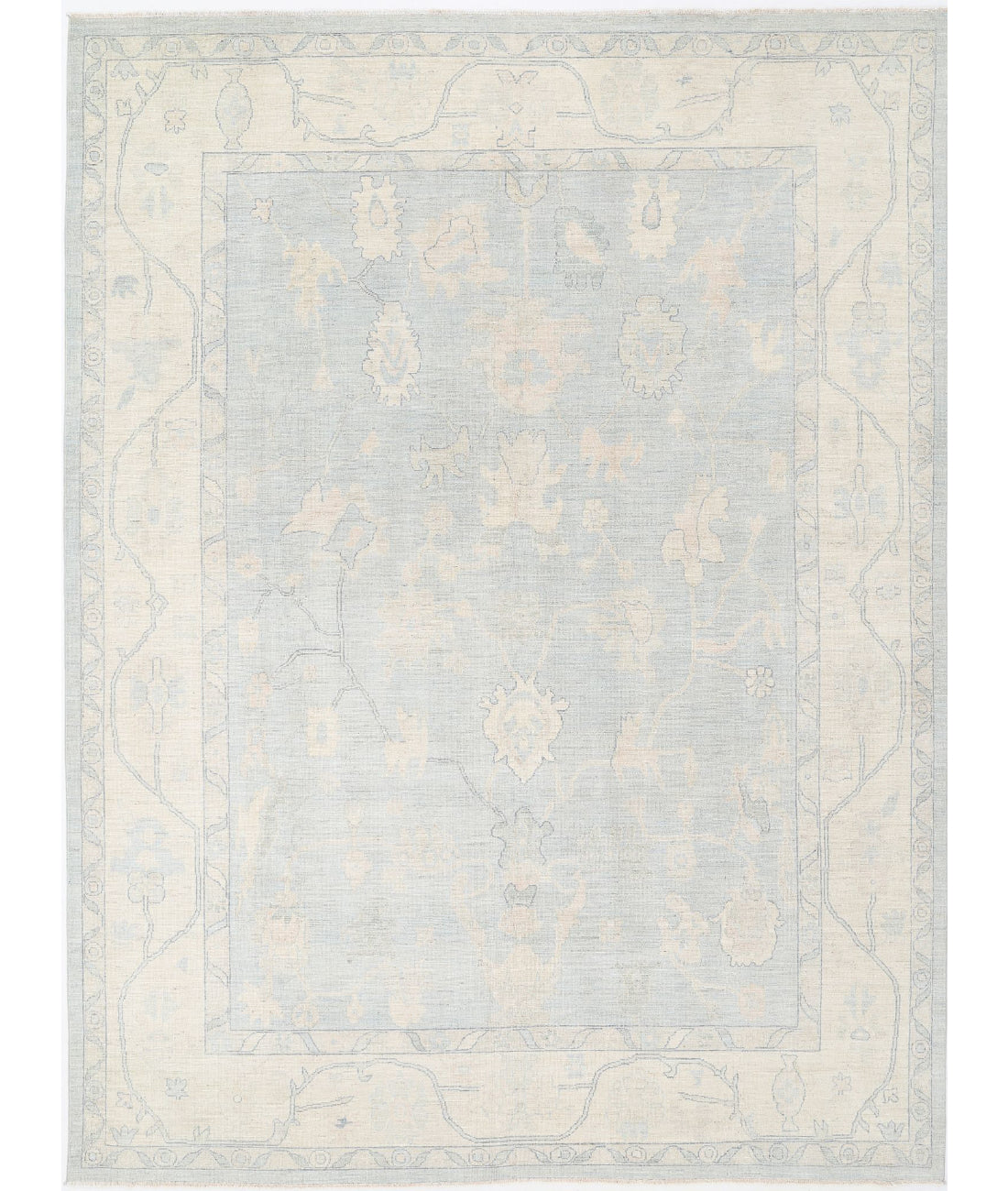Hand Knotted Oushak Wool Rug - 10'3'' x 13'7'' 10'3'' x 13'7'' (308 X 408) / Blue / Ivory