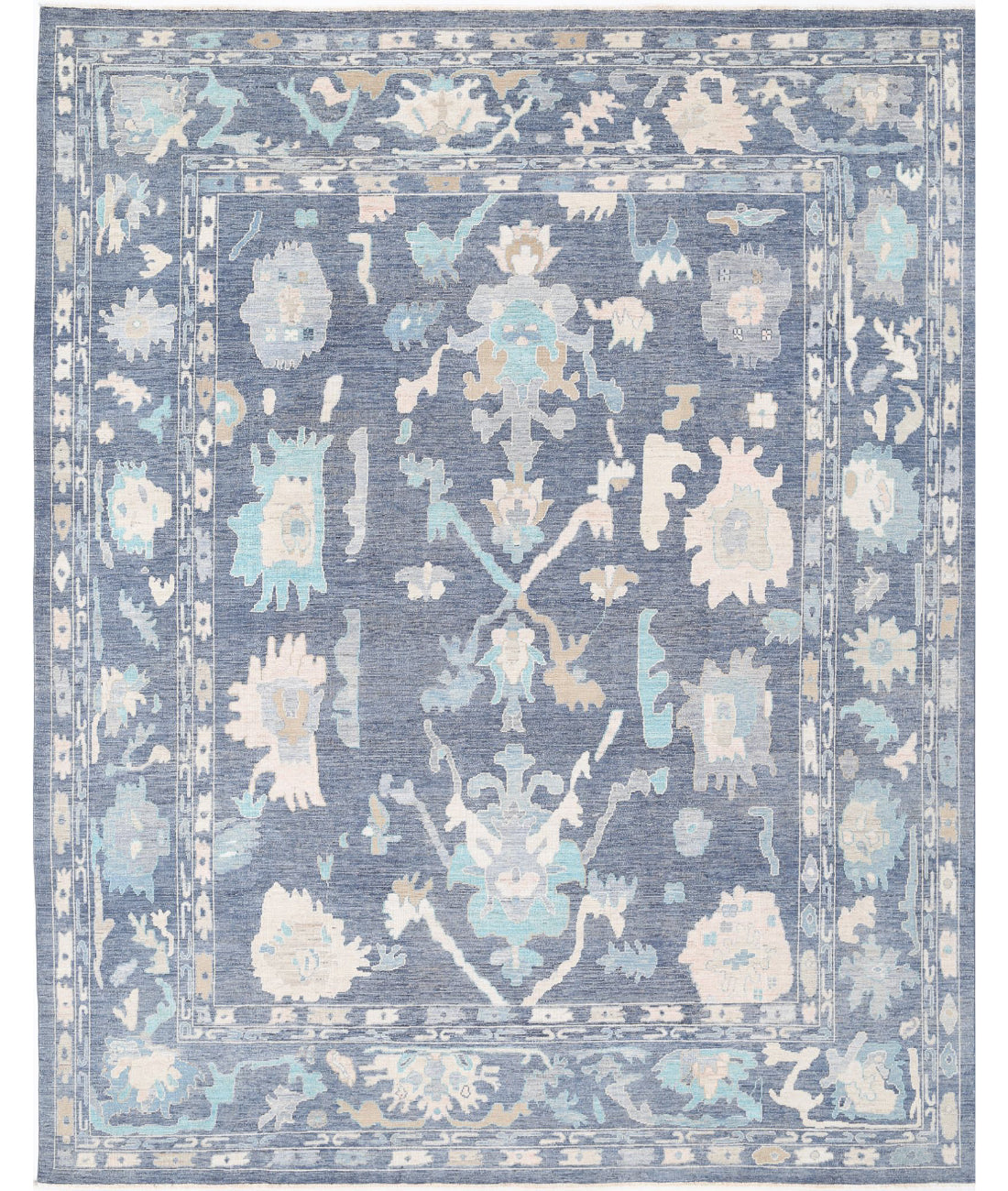 Hand Knotted Oushak Wool Rug - 11'11'' x 14'10'' 11'11'' x 14'10'' (358 X 445) / Blue / Blue