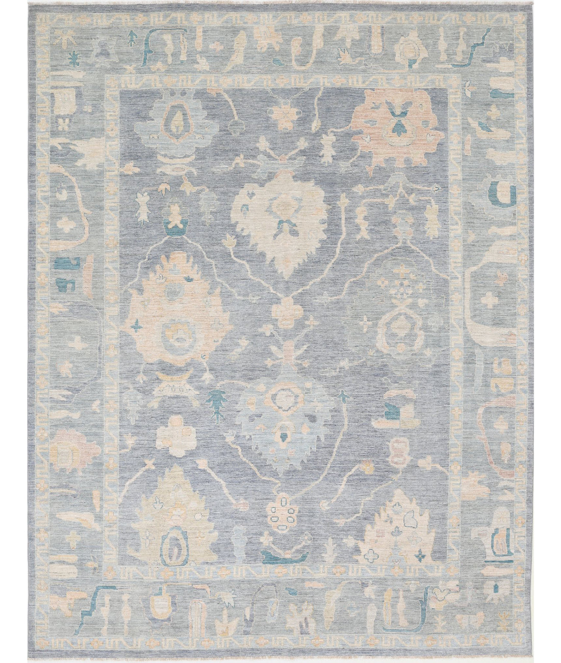 Hand Knotted Oushak Wool Rug - 8'11'' x 11'7'' 8'11'' x 11'7'' (268 X 348) / Blue / Grey