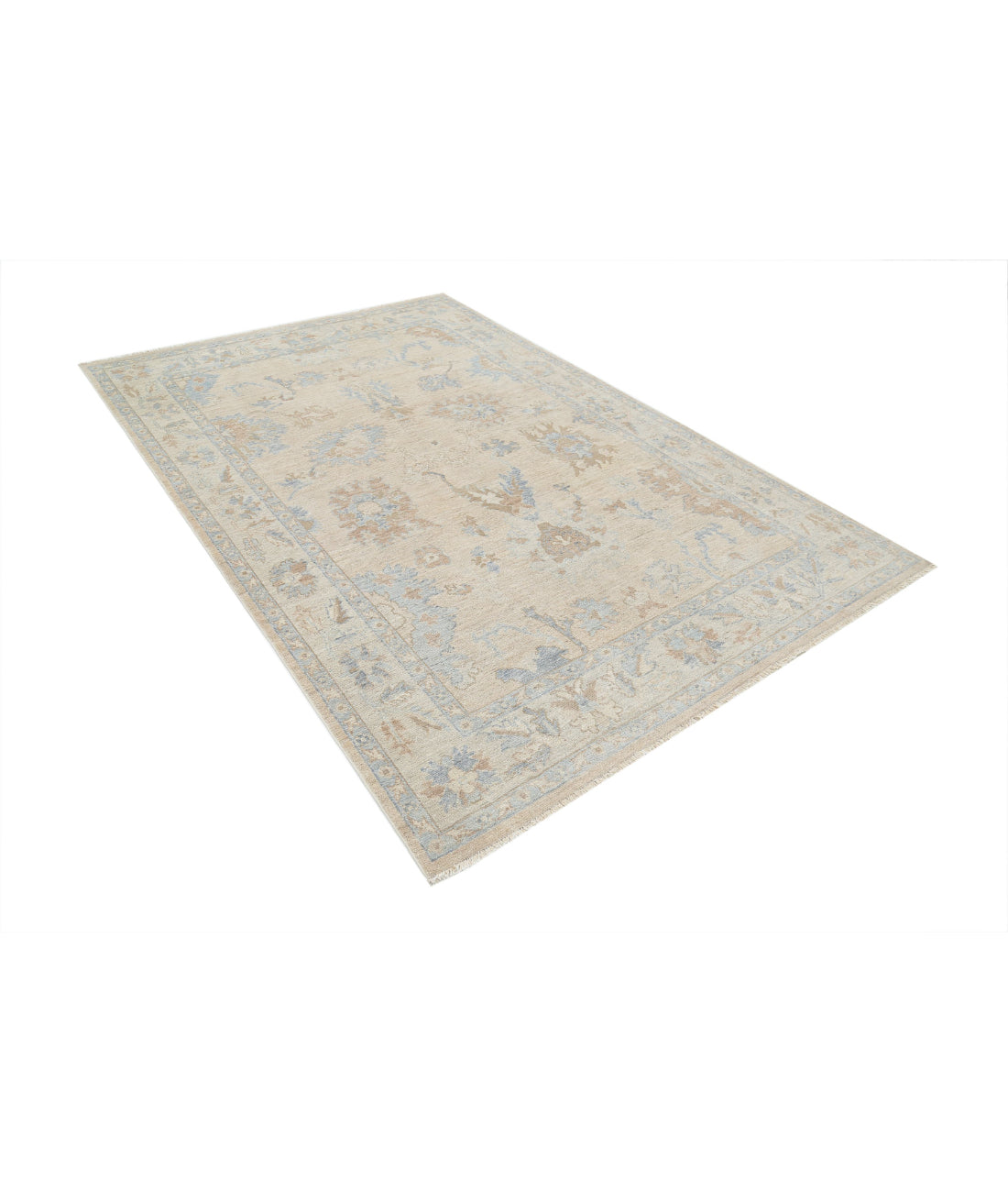 Hand Knotted Oushak Wool Rug - 5'9'' x 8'9'' 5'9'' x 8'9'' (173 X 263) / Taupe / Beige