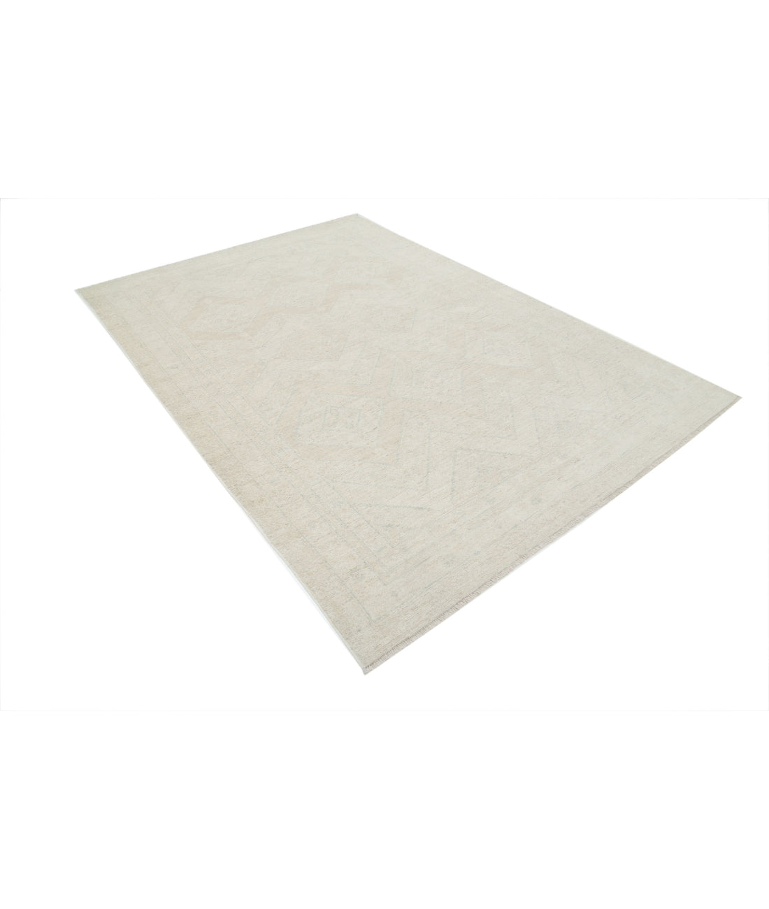 Hand Knotted Oushak Wool Rug - 6'3'' x 9'2'' 6'3'' x 9'2'' (188 X 275) / Ivory / Grey