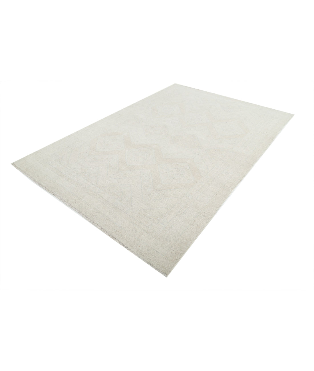 Hand Knotted Oushak Wool Rug - 6'3'' x 9'2'' 6'3'' x 9'2'' (188 X 275) / Ivory / Grey