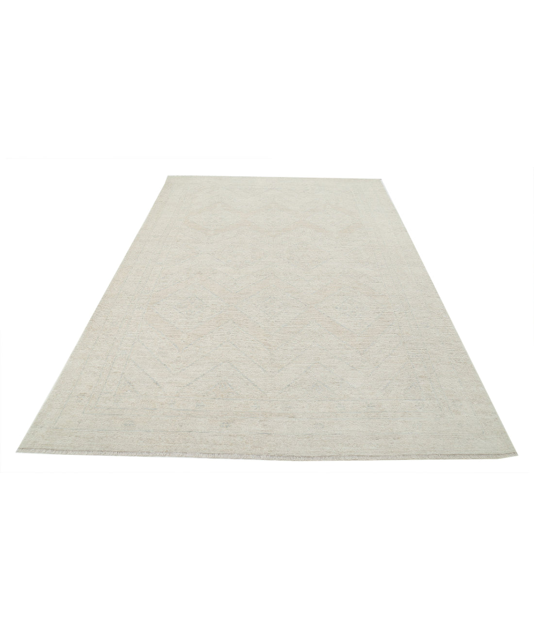 Hand Knotted Oushak Wool Rug - 6'3'' x 9'2'' 6'3'' x 9'2'' (188 X 275) / Ivory / Grey