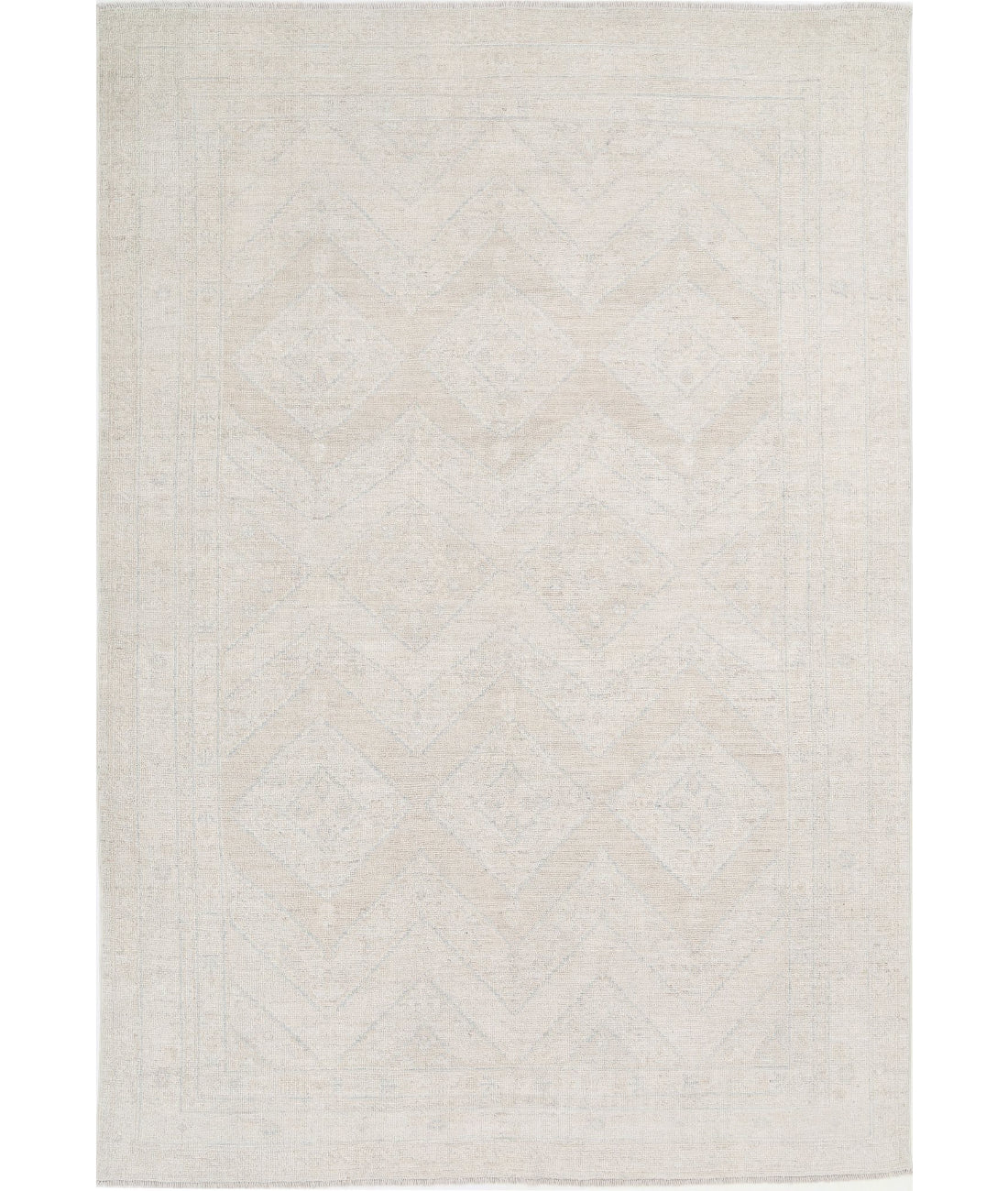 Hand Knotted Oushak Wool Rug - 6'3'' x 9'2'' 6'3'' x 9'2'' (188 X 275) / Ivory / Grey