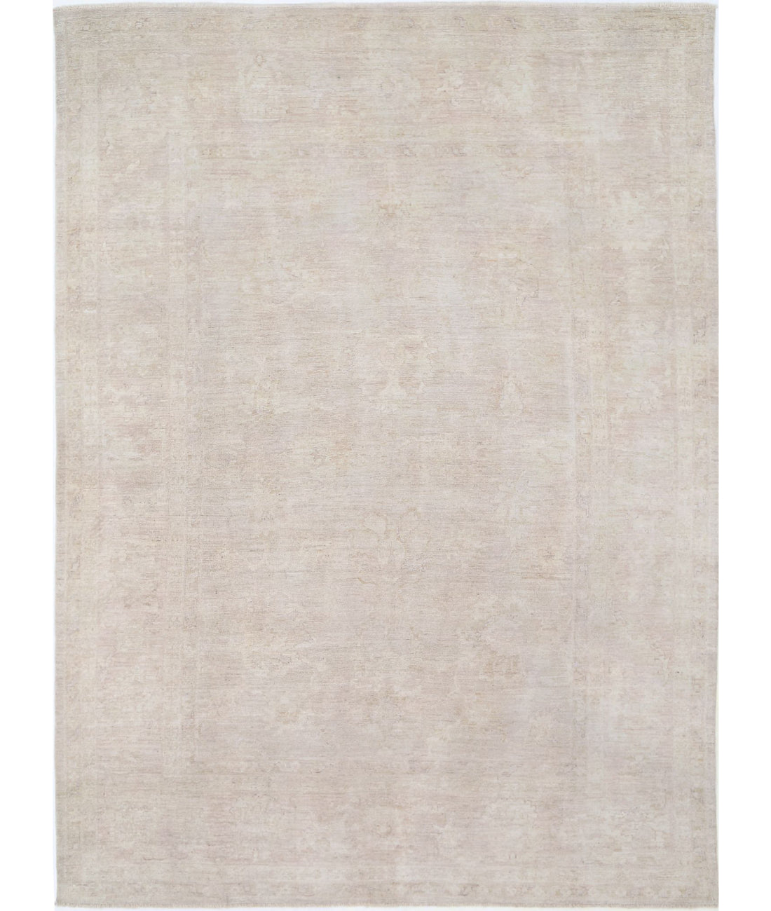 Hand Knotted Oushak Wool Rug - 8'8'' x 11'10'' 8'8'' x 11'10'' (260 X 355) / Ivory / Taupe