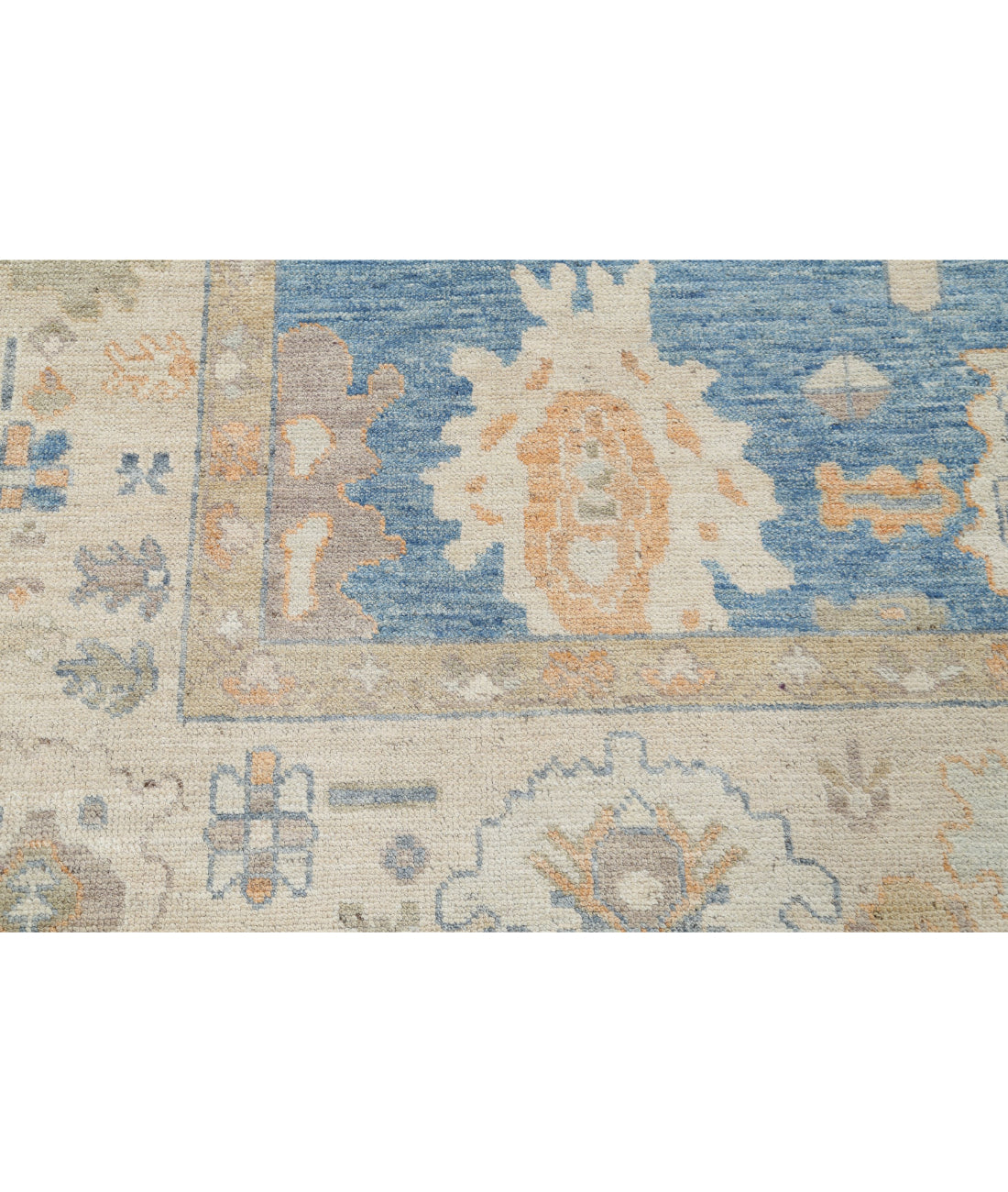 Hand Knotted Oushak Wool Rug - 7'11'' x 9'10'' 7'11'' x 9'10'' (238 X 295) / Blue / Ivory