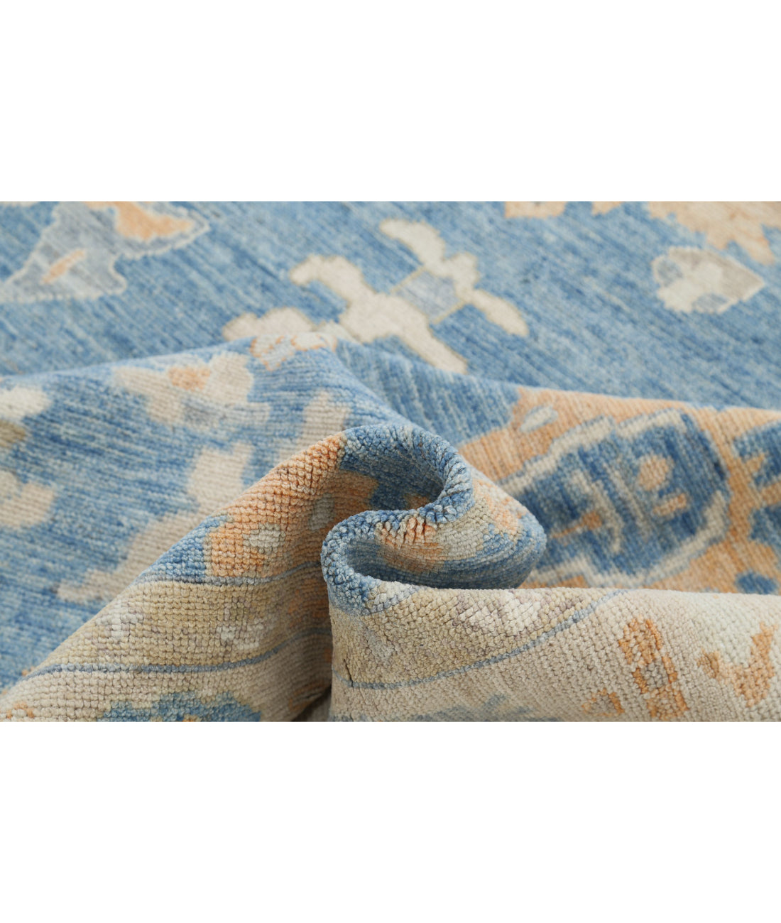 Hand Knotted Oushak Wool Rug - 7'11'' x 9'10'' 7'11'' x 9'10'' (238 X 295) / Blue / Ivory