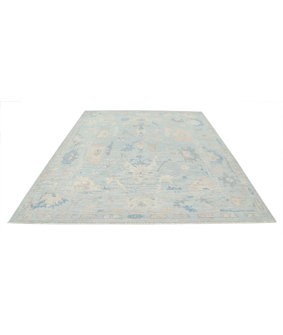 Hand Knotted Oushak Wool Rug - 8'4'' x 10'1'' 8'4'' x 10'1'' (250 X 303) / Blue / Ivory