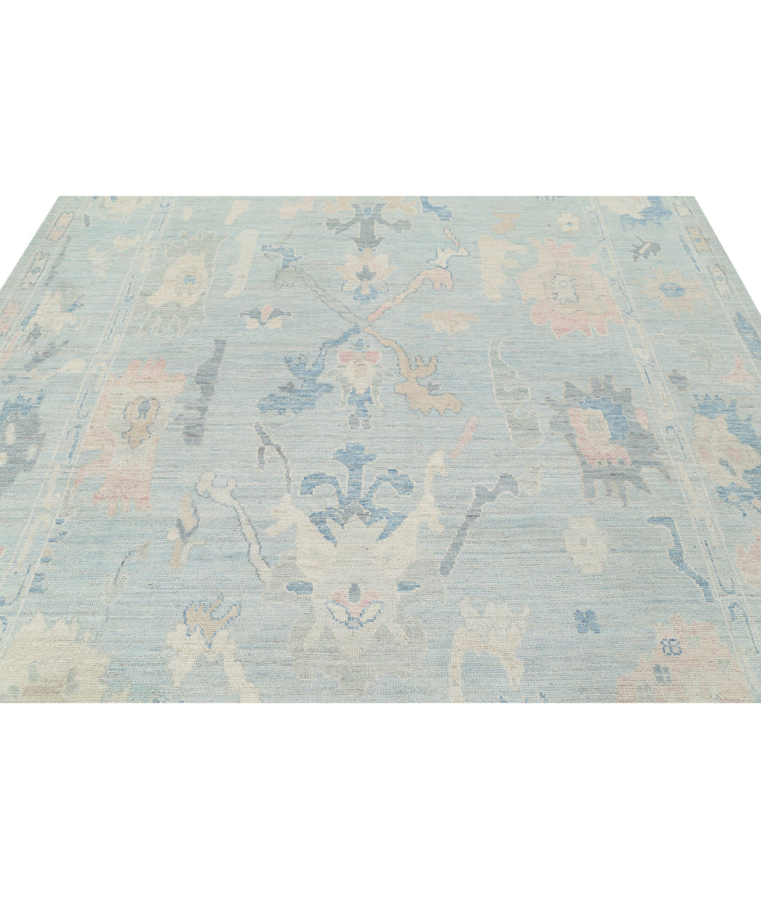 Hand Knotted Oushak Wool Rug - 8'4'' x 10'1'' 8'4'' x 10'1'' (250 X 303) / Blue / Ivory