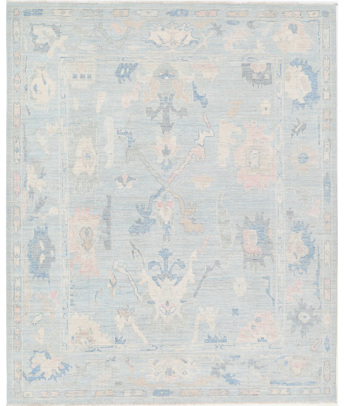 Hand Knotted Oushak Wool Rug - 8&#39;4&#39;&#39; x 10&#39;1&#39;&#39; 8&#39;4&#39;&#39; x 10&#39;1&#39;&#39; (250 X 303) / Blue / Ivory