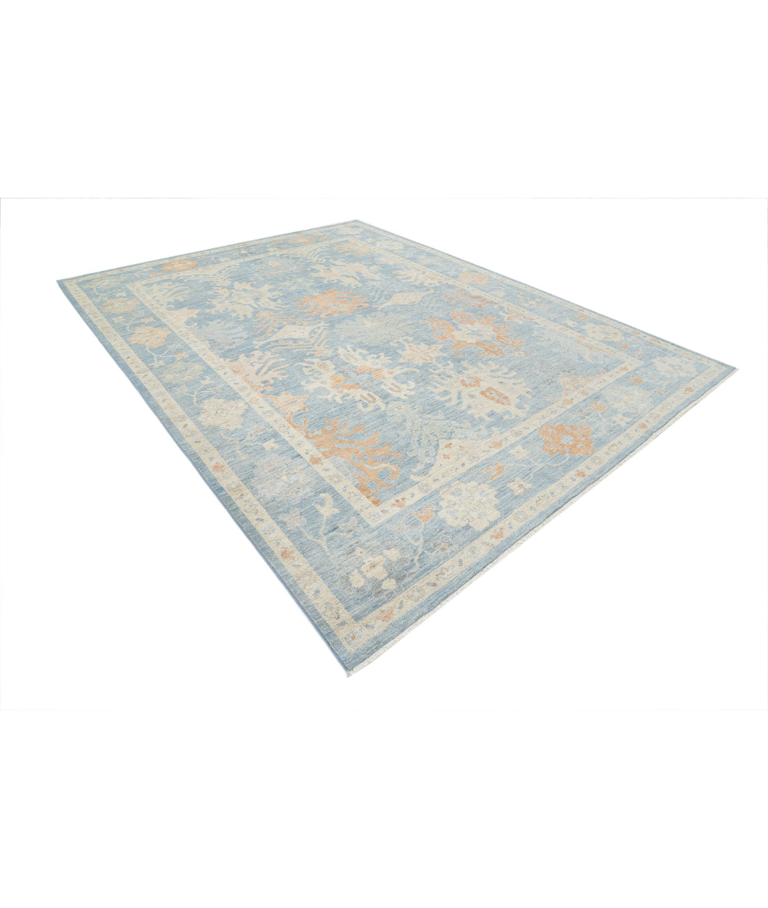 Hand Knotted Oushak Wool Rug - 8'10'' x 11'8'' 8'10'' x 11'8'' (265 X 350) / Blue / Ivory