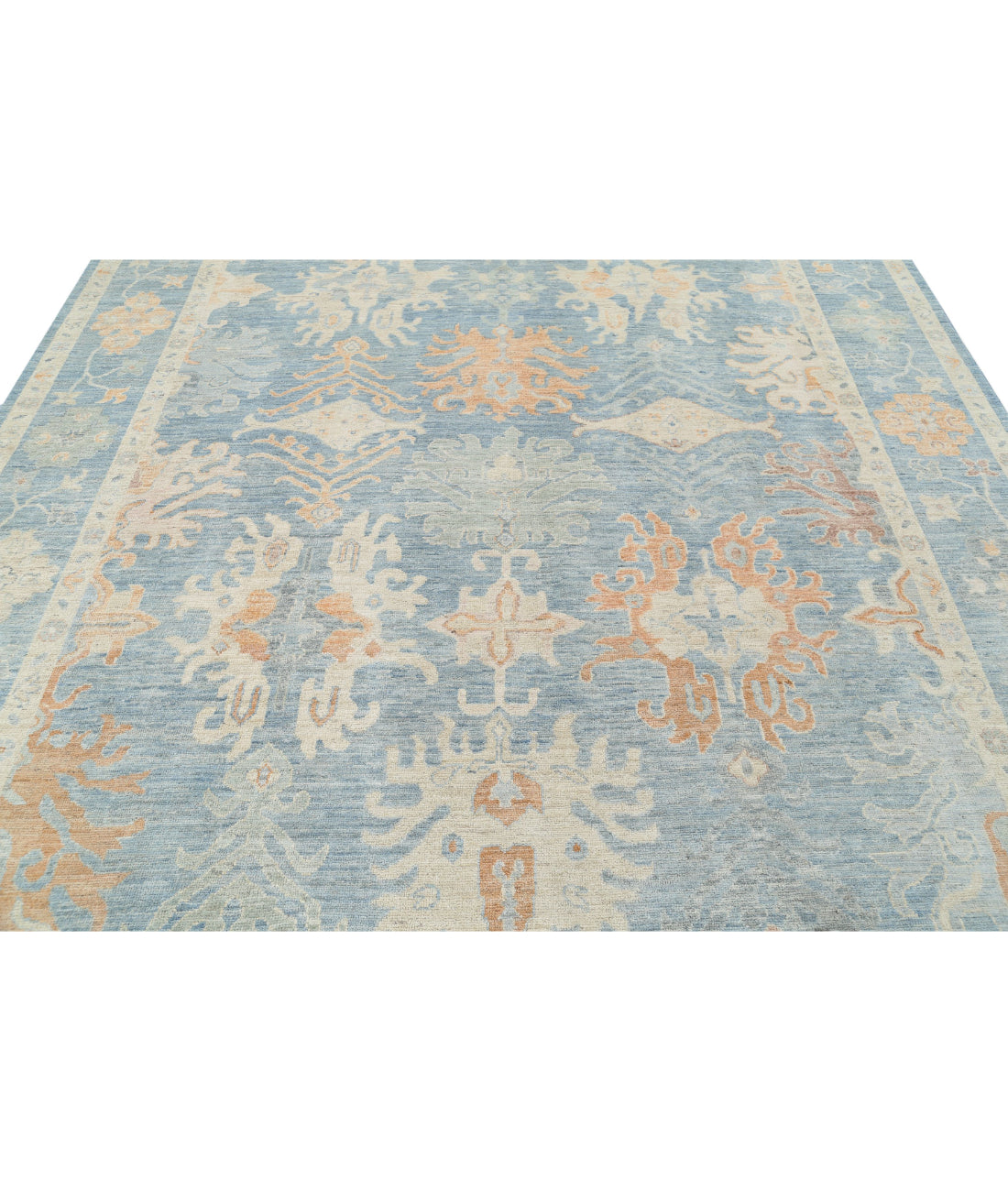 Hand Knotted Oushak Wool Rug - 8'10'' x 11'8'' 8'10'' x 11'8'' (265 X 350) / Blue / Ivory