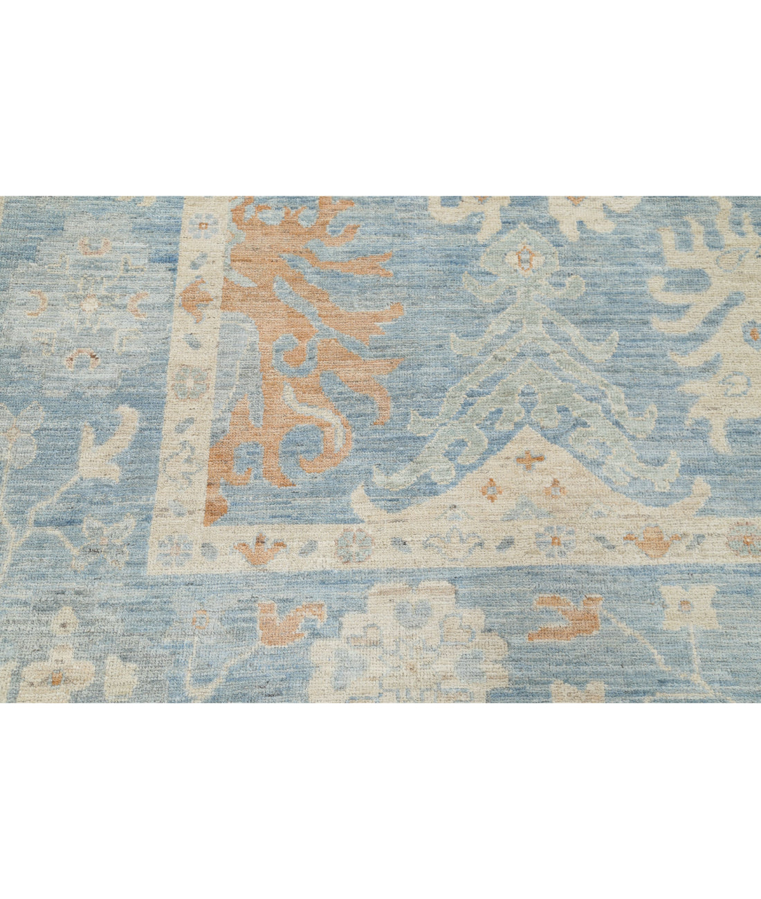 Hand Knotted Oushak Wool Rug - 8'10'' x 11'8'' 8'10'' x 11'8'' (265 X 350) / Blue / Ivory