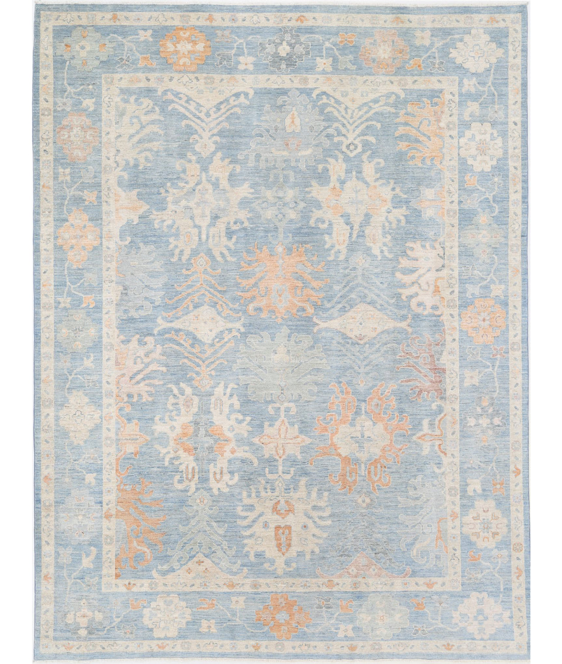 Hand Knotted Oushak Wool Rug - 8'10'' x 11'8''