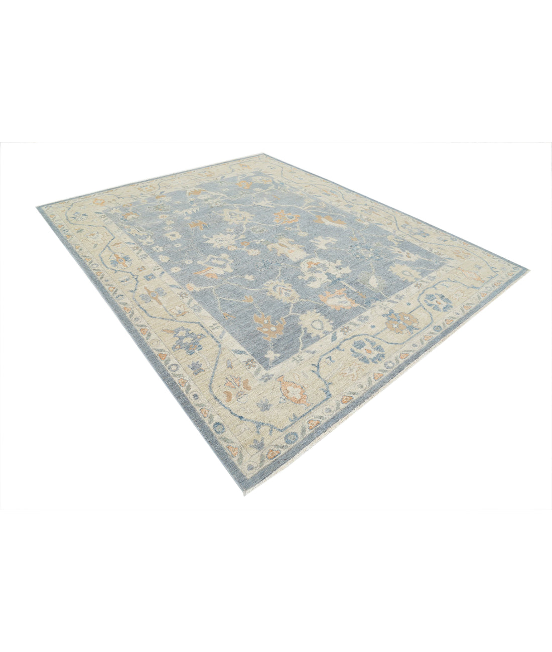 Hand Knotted Oushak Wool Rug - 8'1'' x 9'11'' 8'1'' x 9'11'' (243 X 298) / Blue / Beige