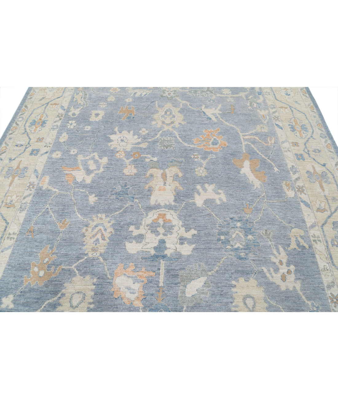 Hand Knotted Oushak Wool Rug - 8'1'' x 9'11'' 8'1'' x 9'11'' (243 X 298) / Blue / Beige