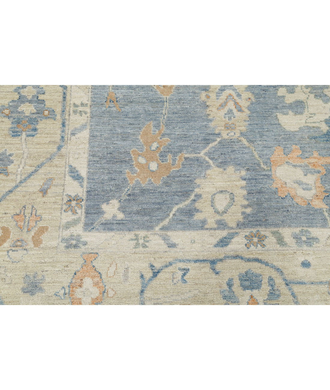 Hand Knotted Oushak Wool Rug - 8'1'' x 9'11'' 8'1'' x 9'11'' (243 X 298) / Blue / Beige