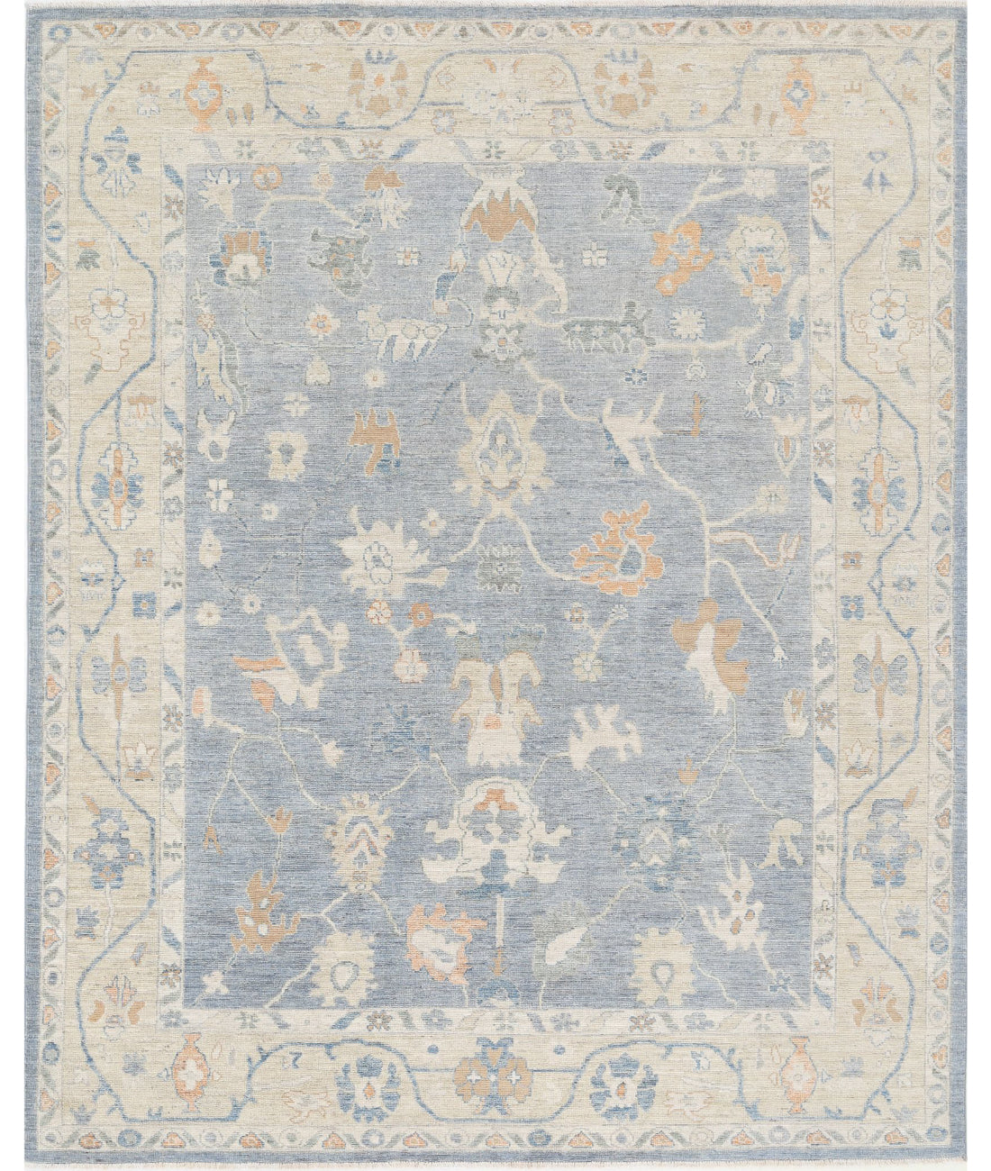 Hand Knotted Oushak Wool Rug - 8&#39;1&#39;&#39; x 9&#39;11&#39;&#39; 8&#39;1&#39;&#39; x 9&#39;11&#39;&#39; (243 X 298) / Blue / Beige
