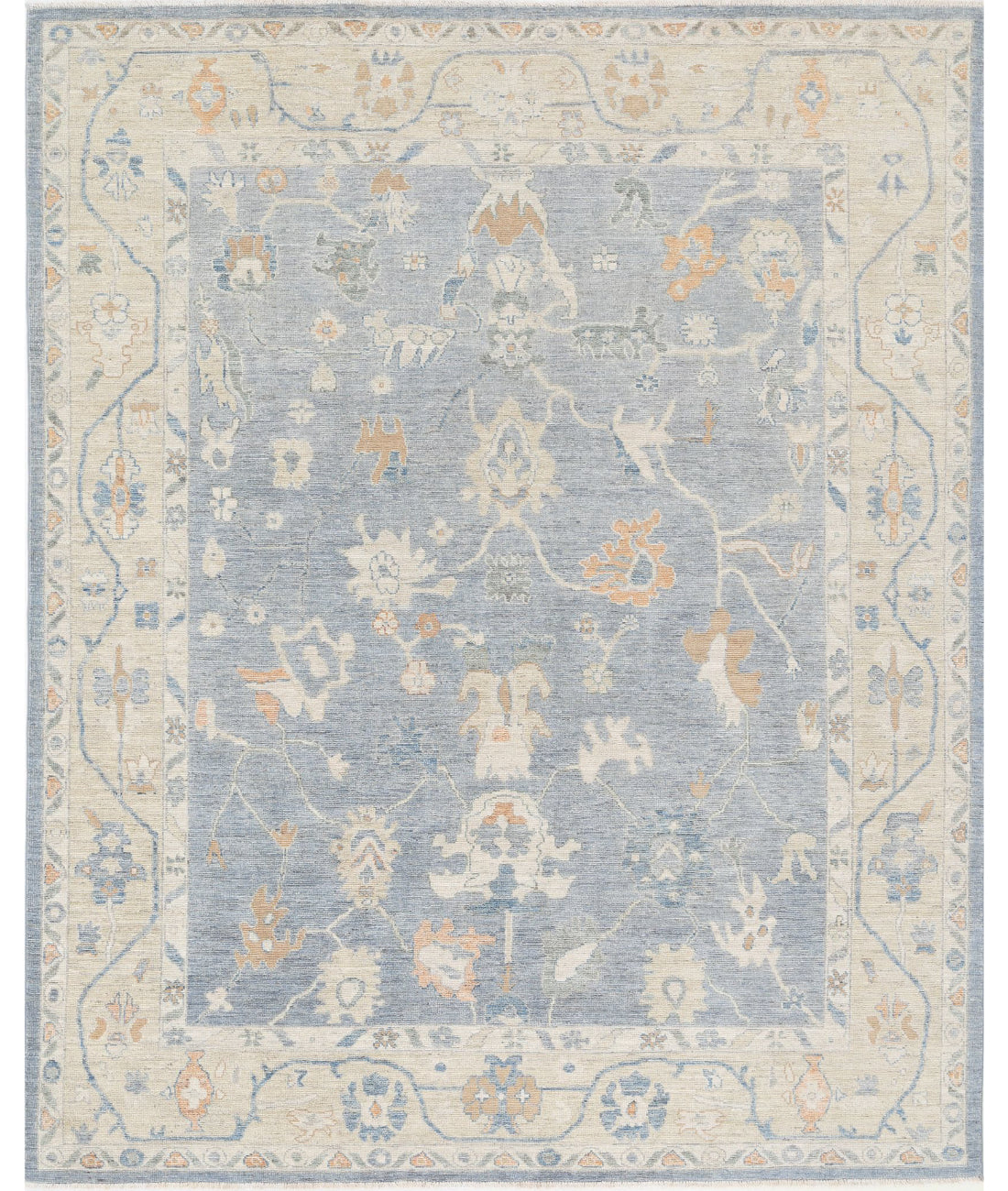 Hand Knotted Oushak Wool Rug - 8&#39;1&#39;&#39; x 9&#39;11&#39;&#39;