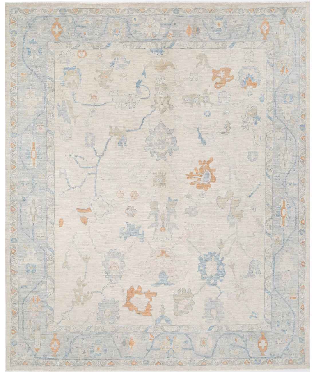 Hand Knotted Oushak Wool Rug - 12'1'' x 14'6'' 12'1'' x 14'6'' (363 X 435) / Ivory / Grey