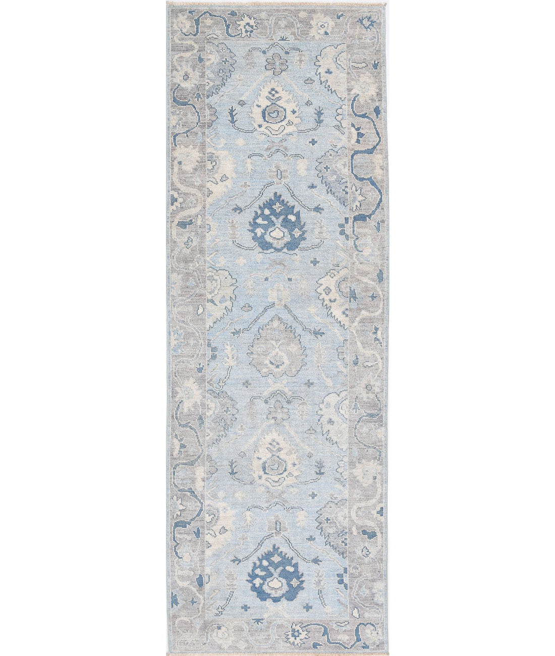 Hand Knotted Oushak Wool Rug - 3'2'' x 9'7'' 3'2'' x 9'7'' (95 X 288) / Blue / Taupe