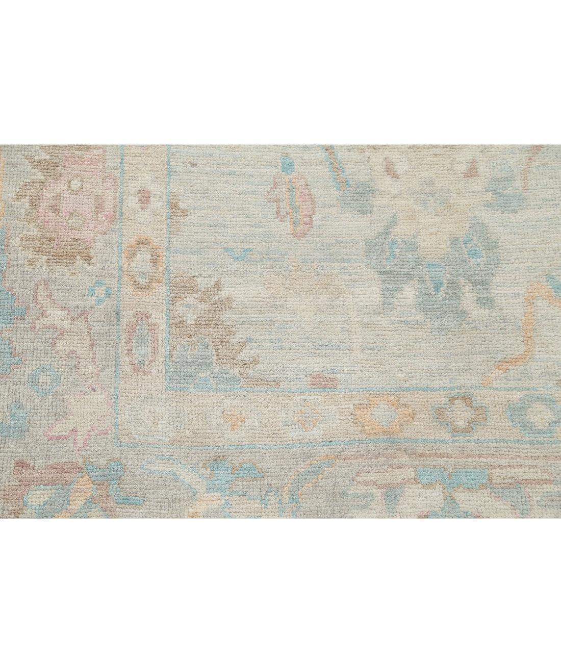 Hand Knotted Oushak Wool Rug - 4'1'' x 12'6'' 4'1'' x 12'6'' (123 X 375) / Ivory / Grey