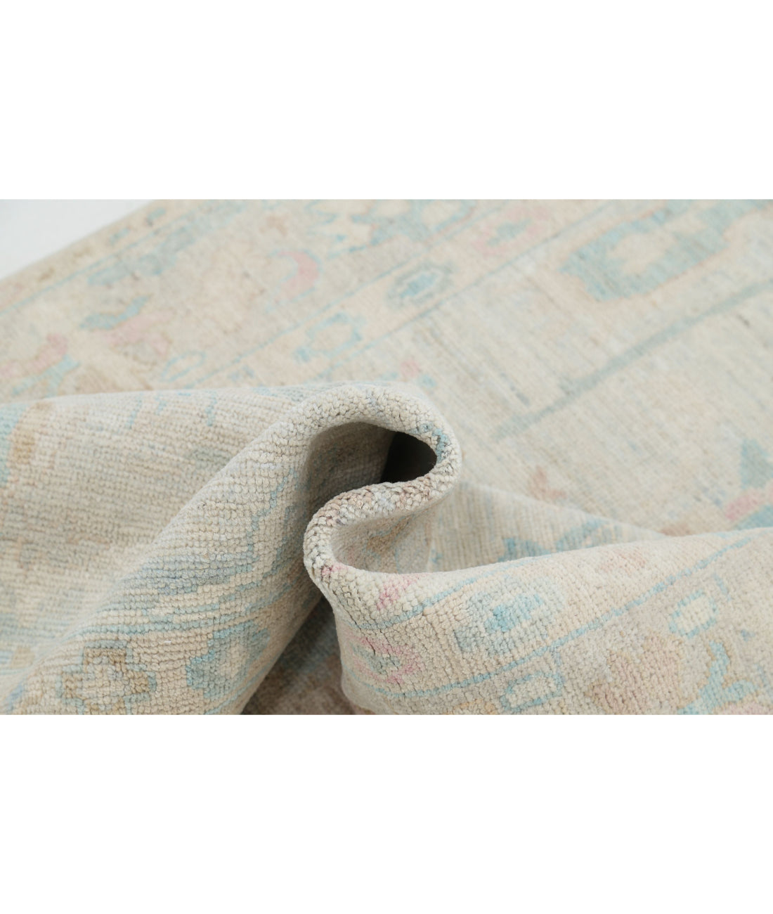 Hand Knotted Oushak Wool Rug - 4'1'' x 12'6'' 4'1'' x 12'6'' (123 X 375) / Ivory / Grey