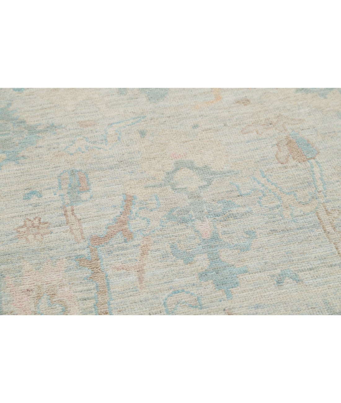 Hand Knotted Oushak Wool Rug - 4'1'' x 12'6'' 4'1'' x 12'6'' (123 X 375) / Ivory / Grey