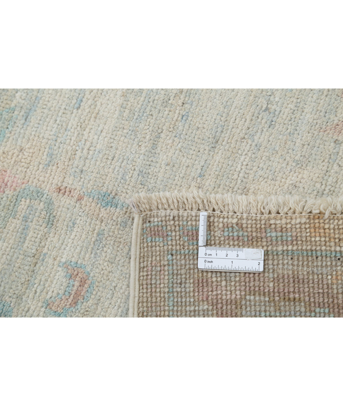 Hand Knotted Oushak Wool Rug - 4'1'' x 12'6'' 4'1'' x 12'6'' (123 X 375) / Ivory / Grey