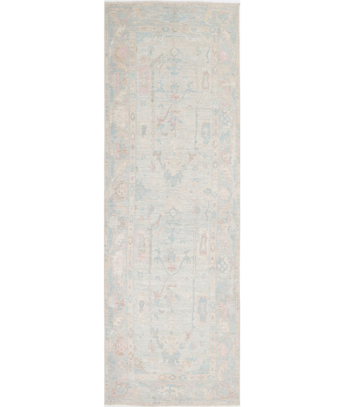 Hand Knotted Oushak Wool Rug - 4&#39;1&#39;&#39; x 12&#39;6&#39;&#39;