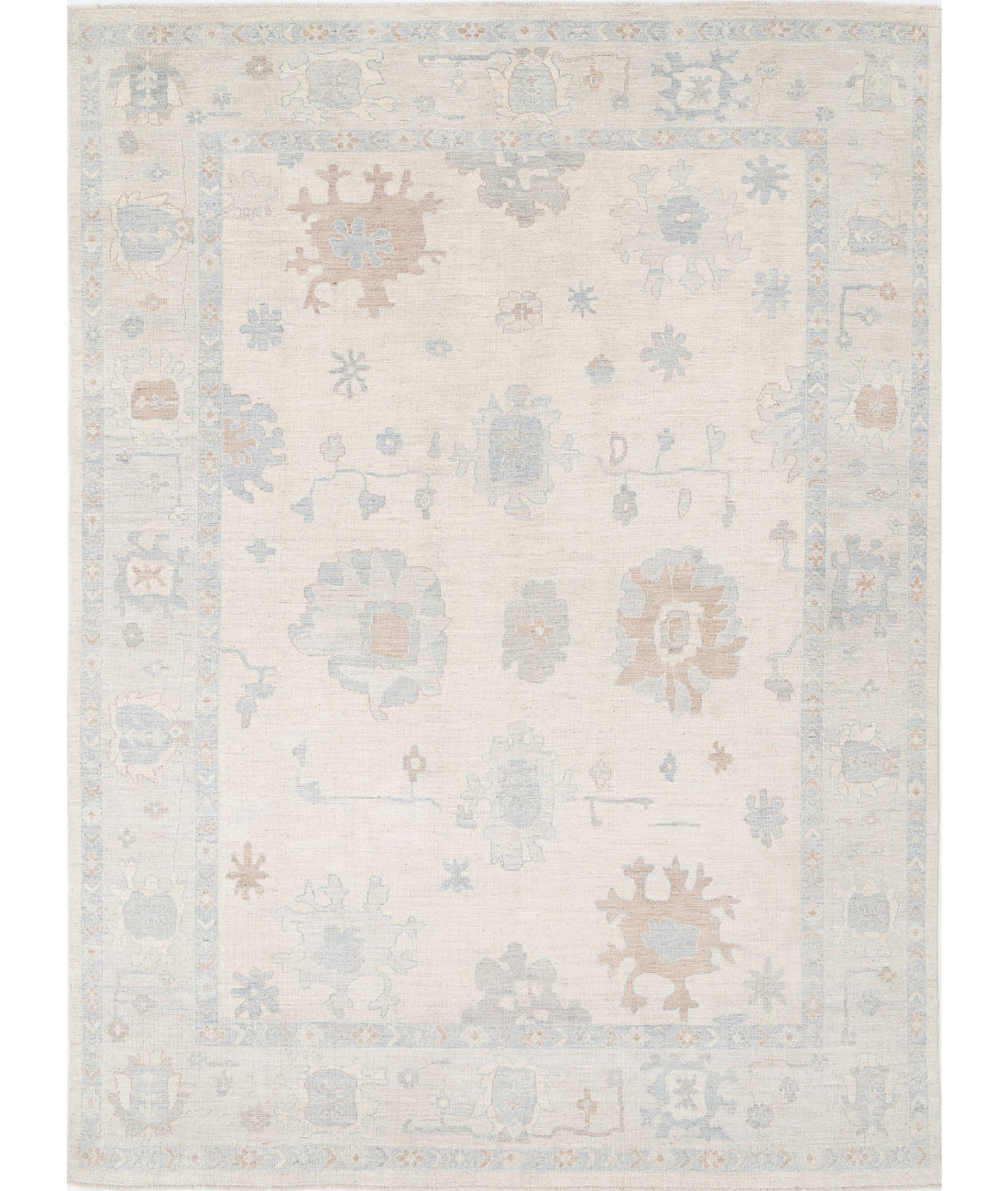 Hand Knotted Oushak Wool Rug - 9'9'' x 13'4'' 9'9'' x 13'4'' (293 X 400) / Ivory / Grey