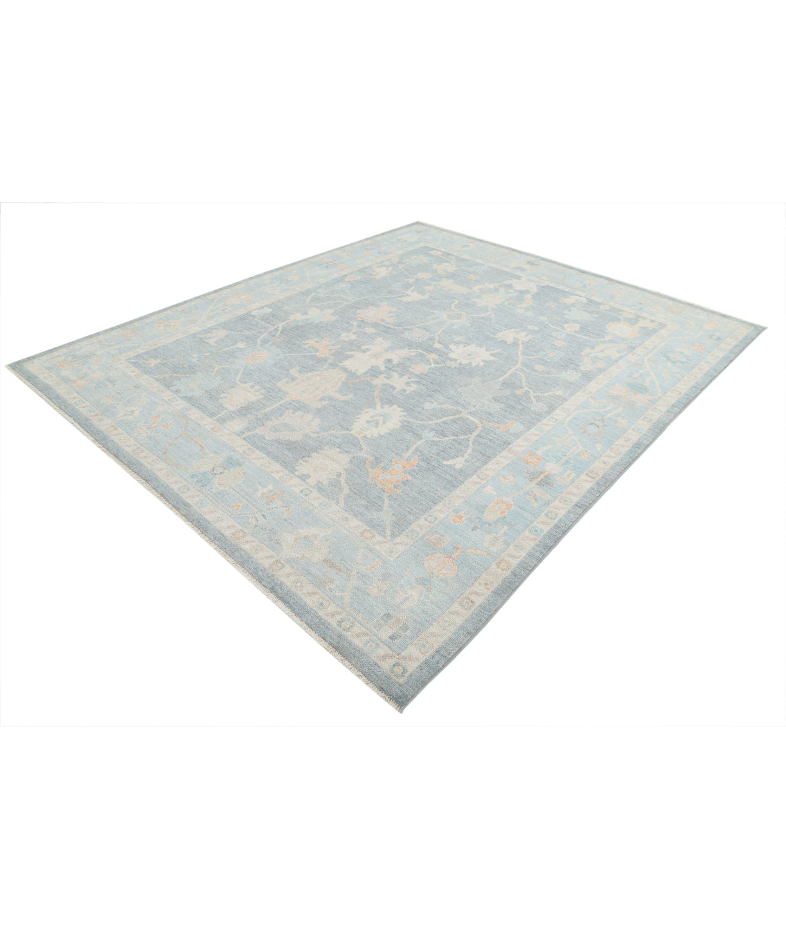 Hand Knotted Oushak Wool Rug - 8'4'' x 9'11'' 8'4'' x 9'11'' (250 X 298) / Blue / Green
