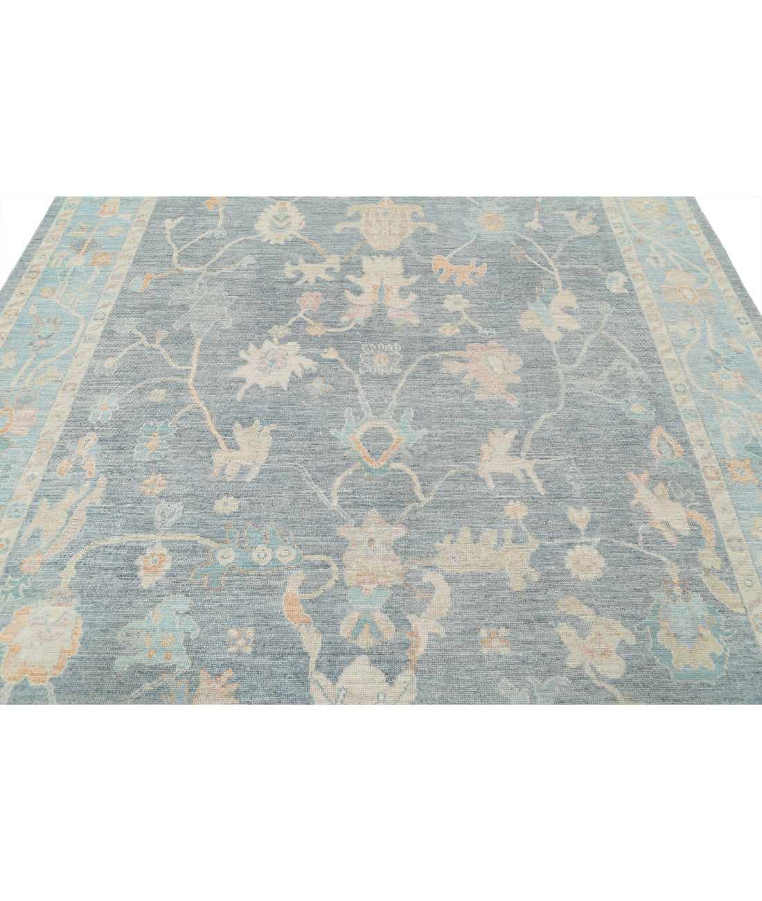 Hand Knotted Oushak Wool Rug - 8'4'' x 9'11'' 8'4'' x 9'11'' (250 X 298) / Blue / Green