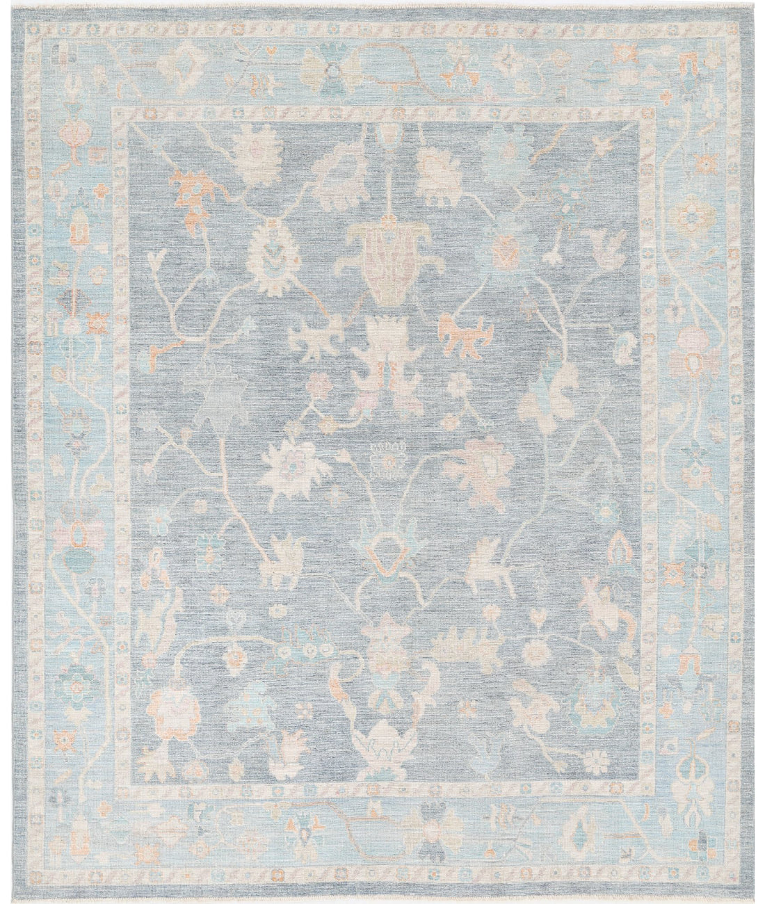 Hand Knotted Oushak Wool Rug - 8&#39;4&#39;&#39; x 9&#39;11&#39;&#39; 8&#39;4&#39;&#39; x 9&#39;11&#39;&#39; (250 X 298) / Blue / Green