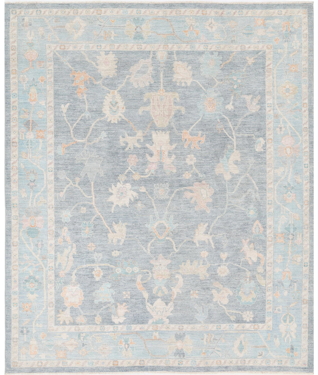 Hand Knotted Oushak Wool Rug - 8'4'' x 9'11''