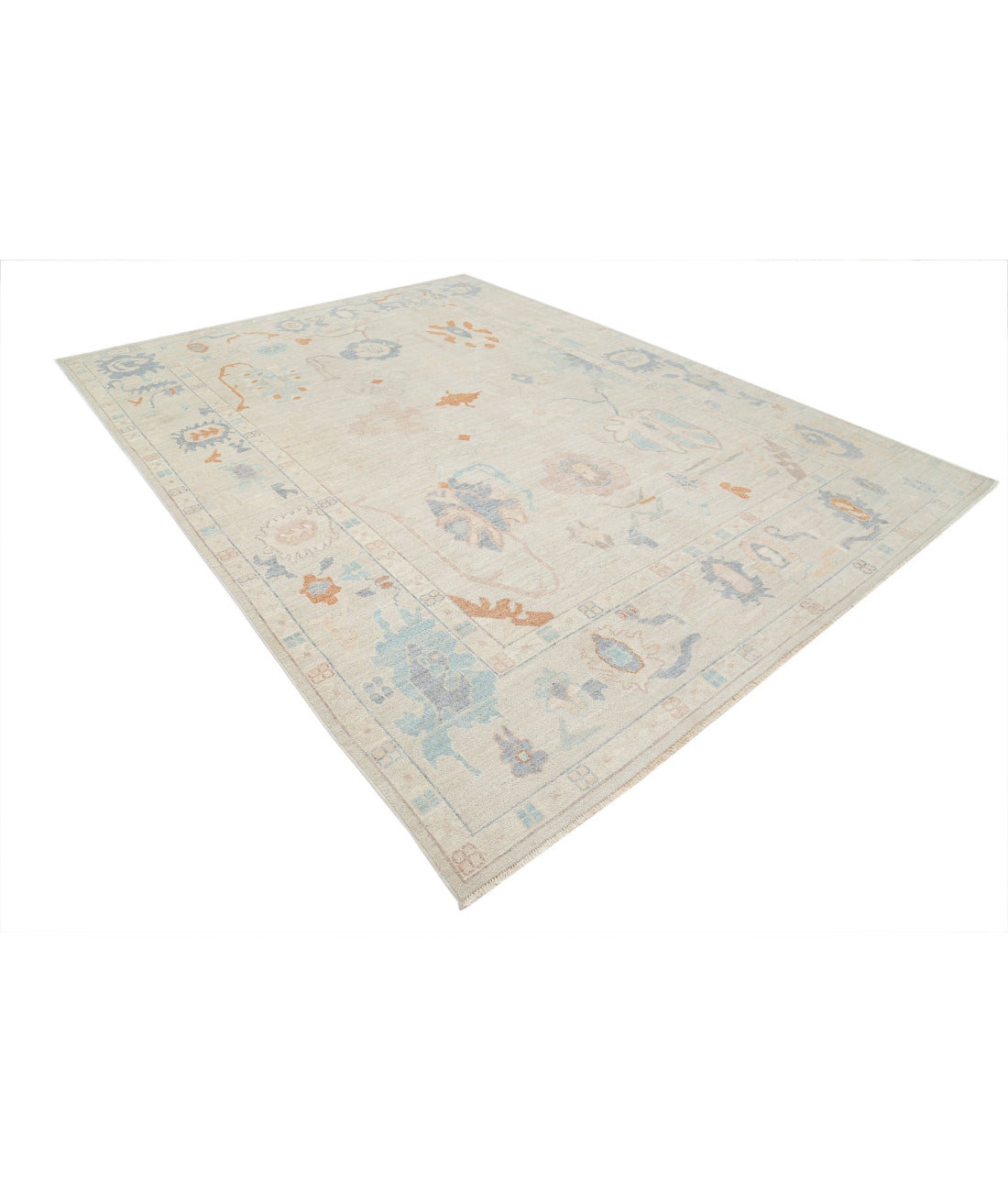 Hand Knotted Oushak Wool Rug - 9'1'' x 12'0'' 9'1'' x 12'0'' (273 X 360) / Beige / Blue
