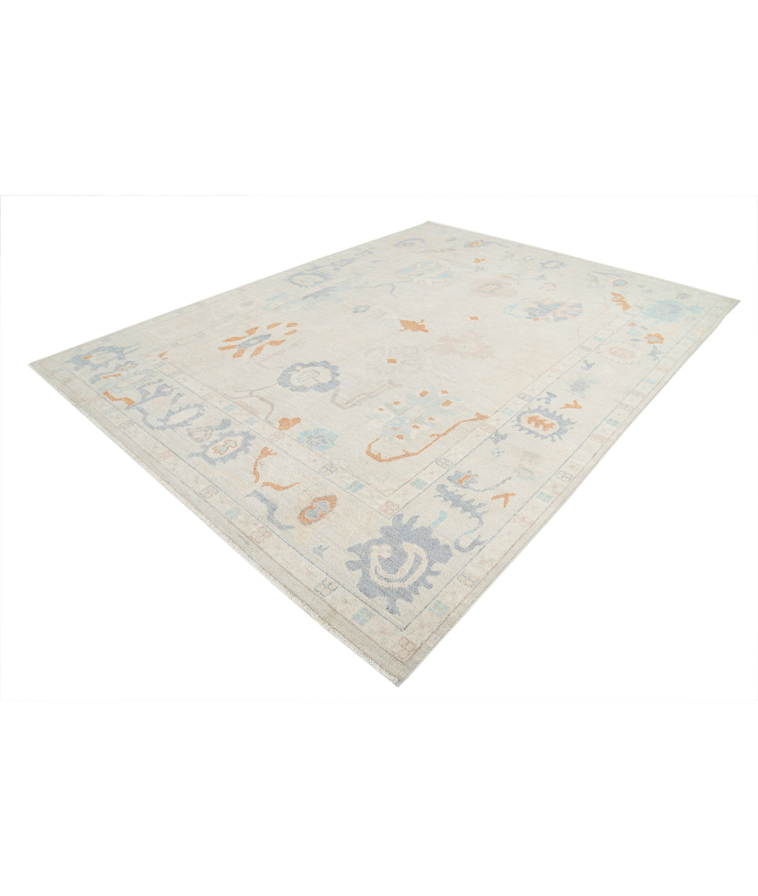 Hand Knotted Oushak Wool Rug - 9'1'' x 12'0'' 9'1'' x 12'0'' (273 X 360) / Beige / Blue