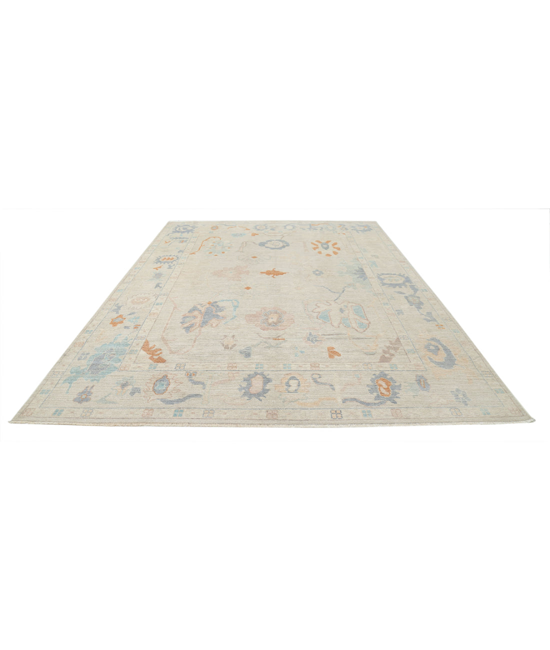 Hand Knotted Oushak Wool Rug - 9'1'' x 12'0'' 9'1'' x 12'0'' (273 X 360) / Beige / Blue
